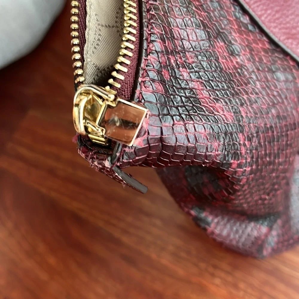 MICHAEL KORS Riley satchel maroon snakeskin leather